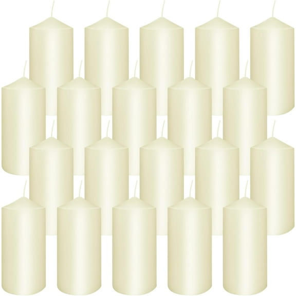 JUNCHI-Set of 20| “2x4” Tall Ivory Pillar Candles, Unscented. Buy Bulk. Great for Home Decor, Weddings, Spas, Parties.