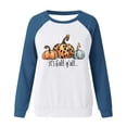 thumbnail image 4 of SwiftWear Women's Thanksgiving Pumpkin Print Sweatshirt - Fashion Raglan Long Sleeve Crewneck Top, Halloween Soft It's Fall Y'all Pullover Shirt Blue, 4 of 4