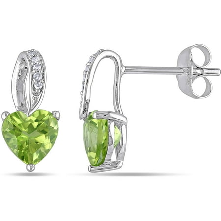 Tangelo 1-3/4 Carat T.G.W. Peridot and Diamond-Accent 10kt White Gold Heart Earrings