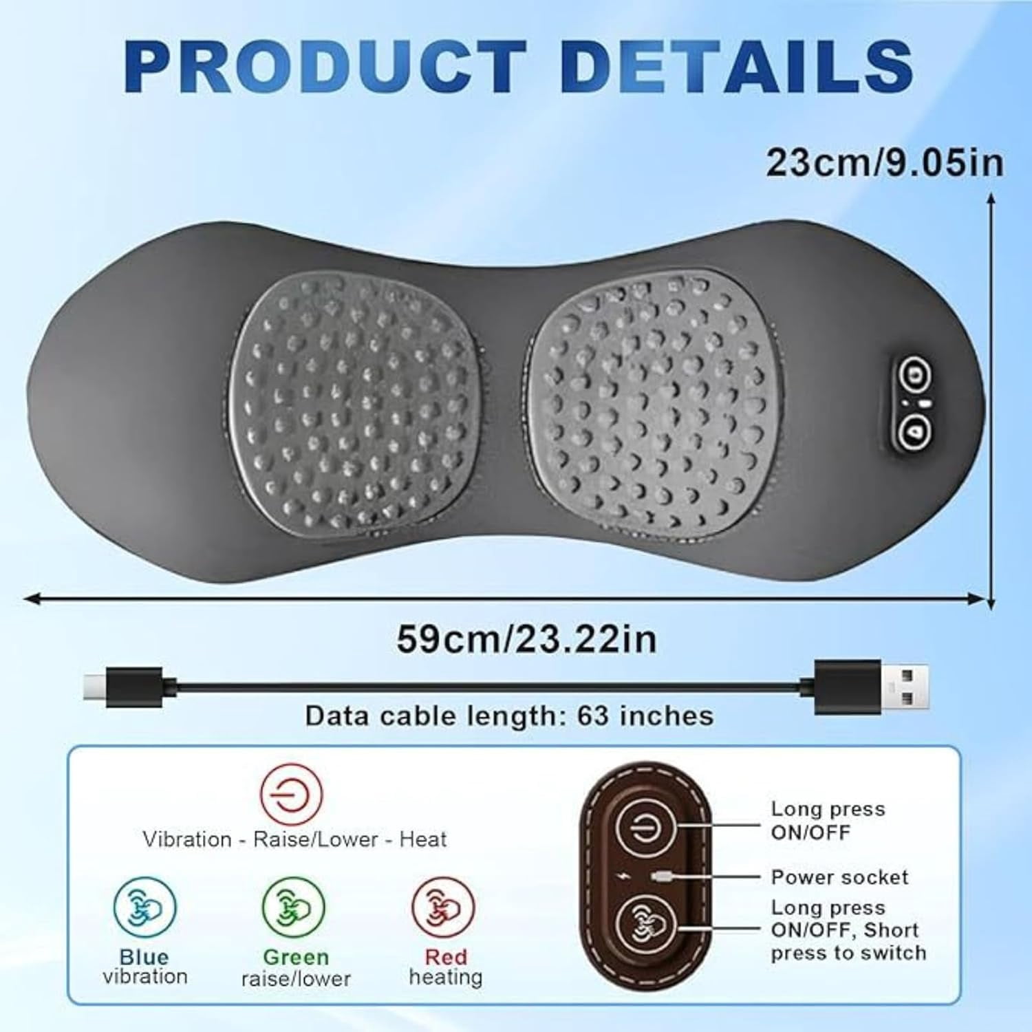 Triple Fusion Back Massager, 3-in-1 with Electric Traction, Heat & Vibration for Neck, Shoulder & Lower Back Pain Relief, Ergonomic Spine Support
