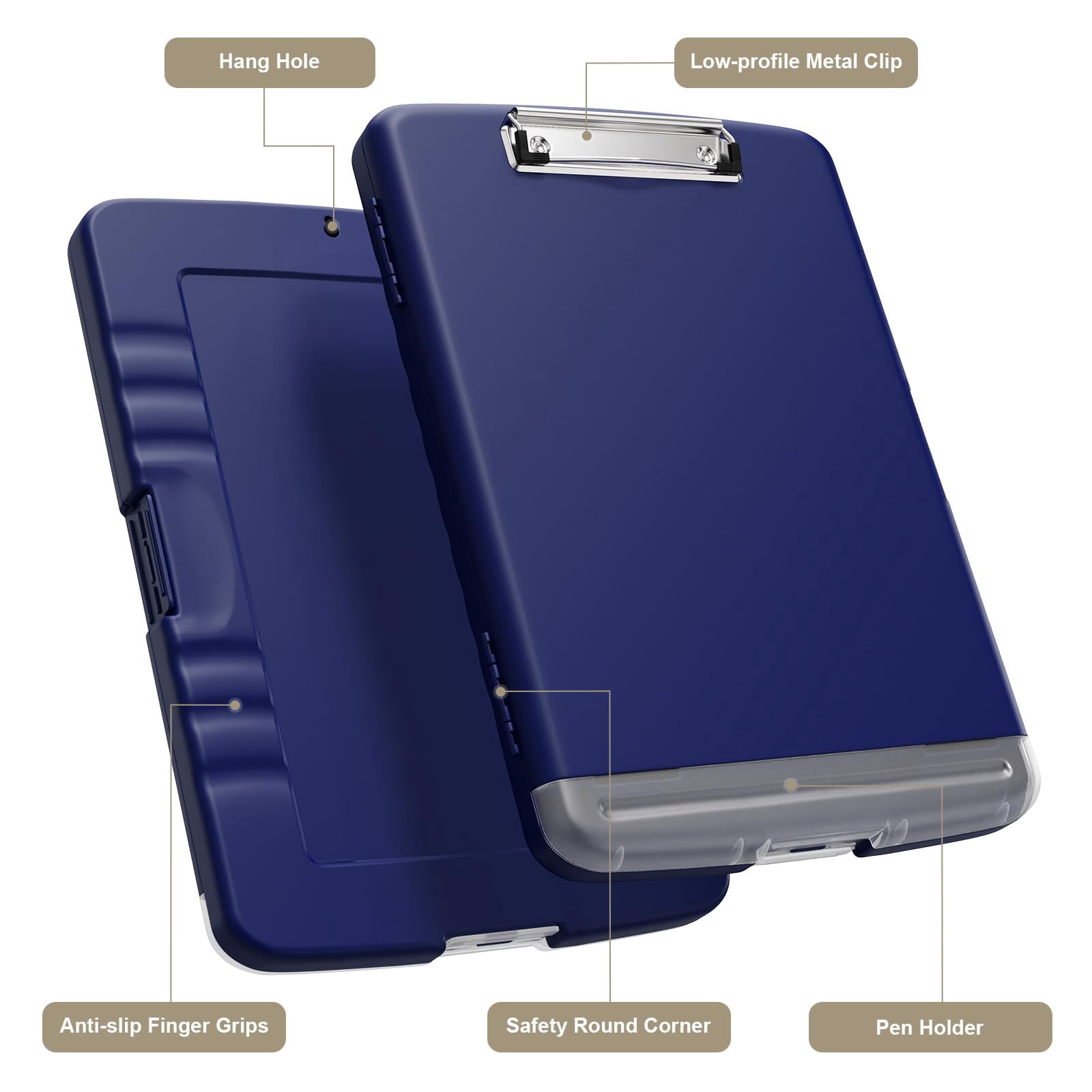 Clipboard With Storage  8.5 X 11 Organization Box Pen Holder And A4 Legal Paper Folder Heavy Duty Plastic Folio & Side-opening Low Profile Clip For Teachers Navy Blue