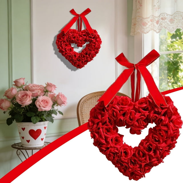 Anillo Decorativo Corona de corazón roja con rosas para San Valentín, decoración floral artificial para puerta de entrada (1 unidad) JASKFLY