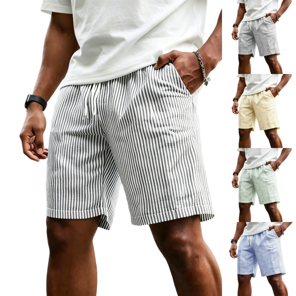 Mens Summer Striped Shorts Casual Drawstring Elastic Waist Quick Dry Lounge Shorts with Pocket Vacation Beach Clothes Black 4XL