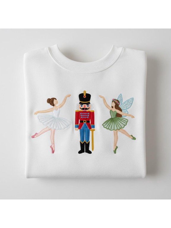 Nutcracker and Ballerina Embroidered Sweatshirt, Sugar Plum Fairy Crewneck, Ballet Dancer Christmas Sweater, Holiday Show Gift