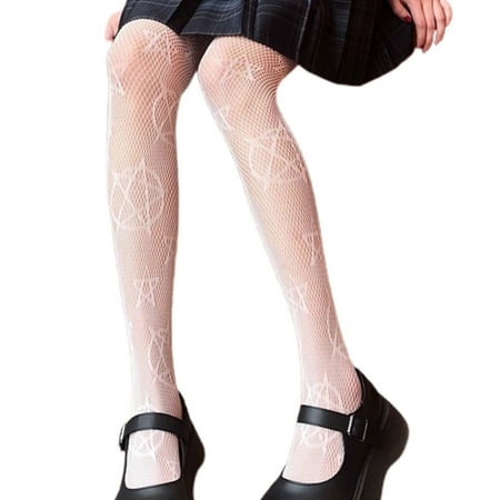

SIEYIO Women Gothic Punk Tights Harajuku Anime Magical Five-Pointed Star Jacquard Lolita Kawaii Mesh Fishnet Pantyhose Stocking