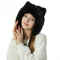 thumbnail image 4 of Womens Plush And Thick Knit Hat Cute Cat Ears Three Hair Ball Fashion Wool Hat Warm Hat Bomber Hats Black, 4 of 4