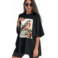 thumbnail image 3 of Plus Size Shirt for Women Black Tops for Women Short Sleeves Shirt for Women Red-Browed Bird And Flower 3 T Shirt Crewneck Shirt for Women 5XL, 3 of 5