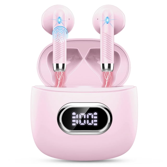 Mini auriculares inalámbricos Bluetooth en la oreja con cancelación de ruido Micrófono LED IP7 a prueba de agua oso de fresa Electrónica