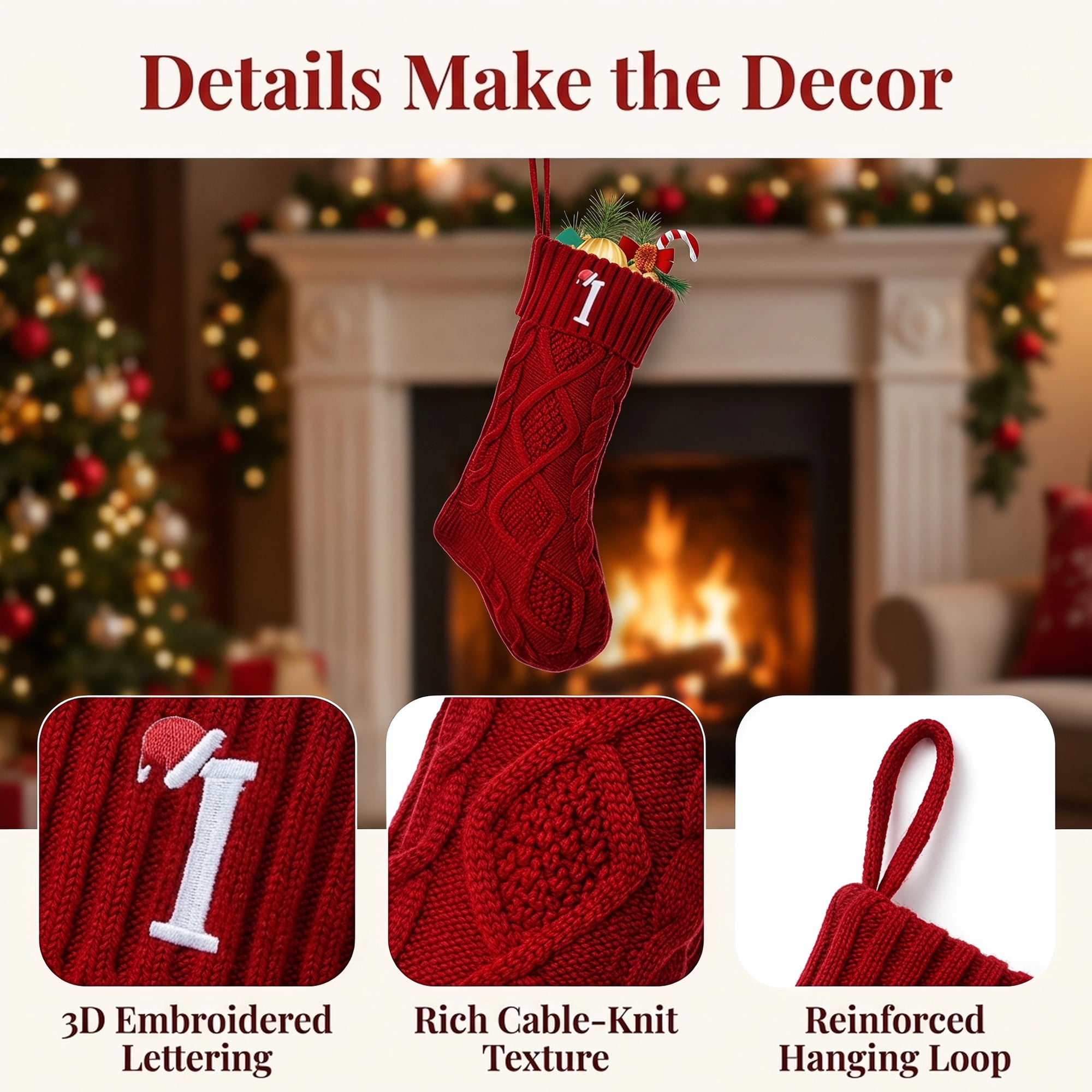 Unique Bargains Canine Bone Christmas Stocking Luxury Puppy Holiday Keepsake Sack Red Letter I 17"