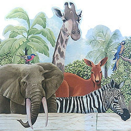 - Blue Mountain Wallcoverings 12440117 Jungle Animals Prepasted Wall Paper Wide Border Accent