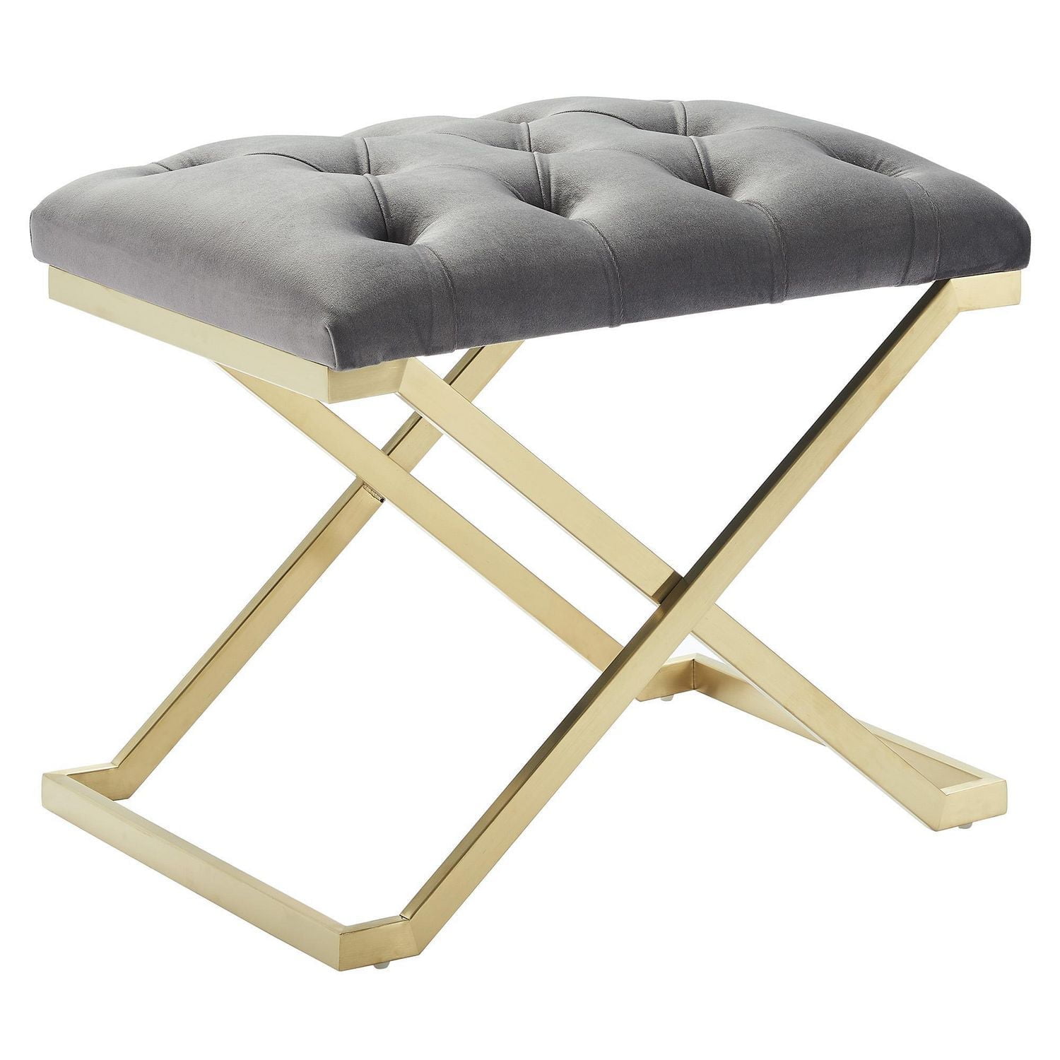 Banc contemporain velours et acier inoxydable, gris/or