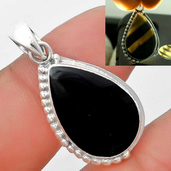 Natural Black Lace Obsidian 925 Sterling Silver Pendant Jewelry P-1326 SDP129297