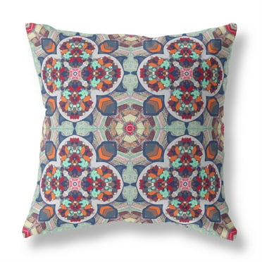 Clover Leaf Floral Suede Zippered Pillow with Insert Muted Green Orange 18"x18"
