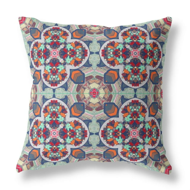 Amrita Sen CAPL543FSDS-ZP-18x18 Coussin Floral en Suède avec Fermeture Éclair et Insert Vert Orange