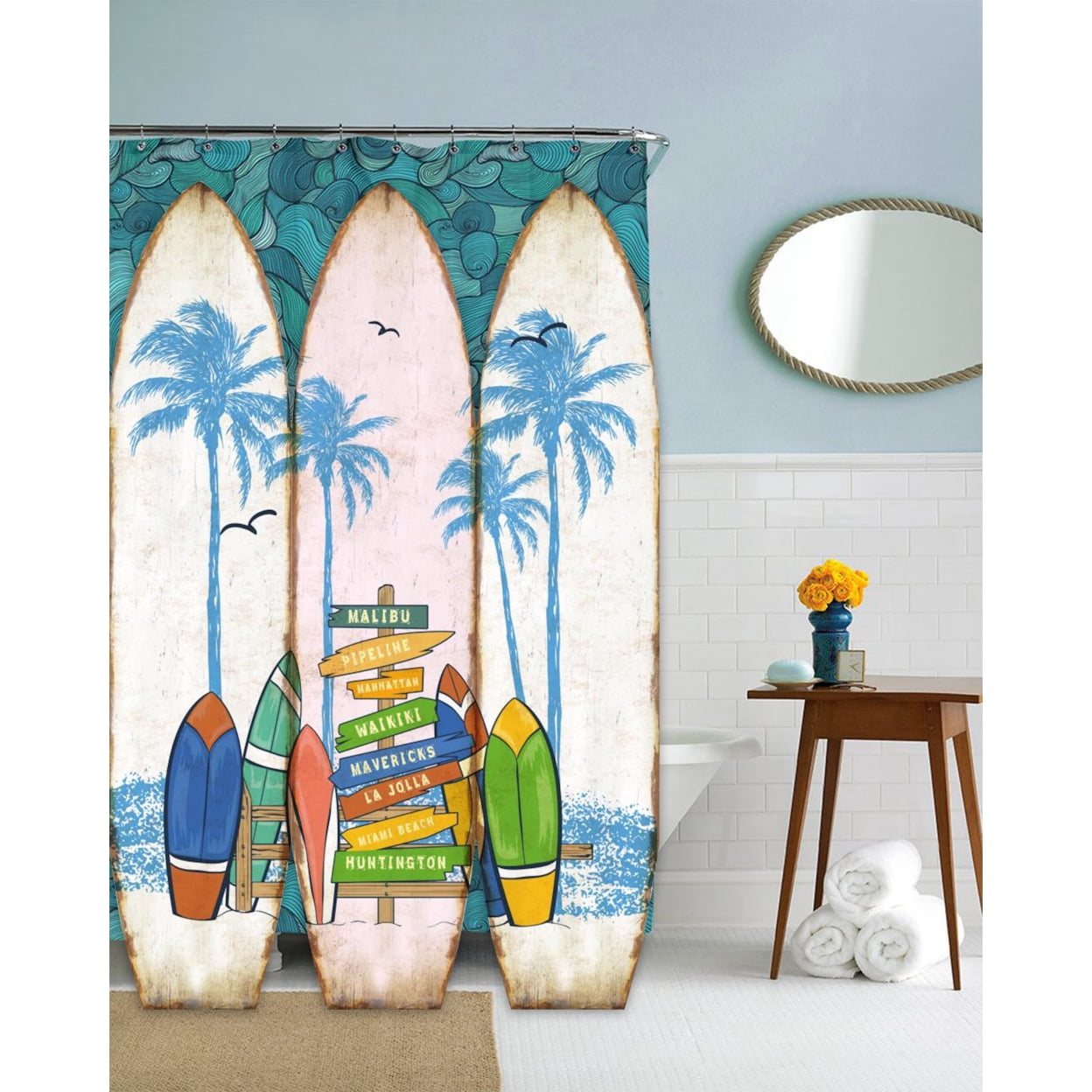 Contemporary Double Sided 3 Panel Classic Surfboard Screen Room Divider