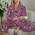 thumbnail image 6 of Honeii Summer Flamingo print Women's Pajama Sets Long Sleeve Button Down Sleepwear Nightwear Soft Pjs Lounge Sets-X-Large, 6 of 7