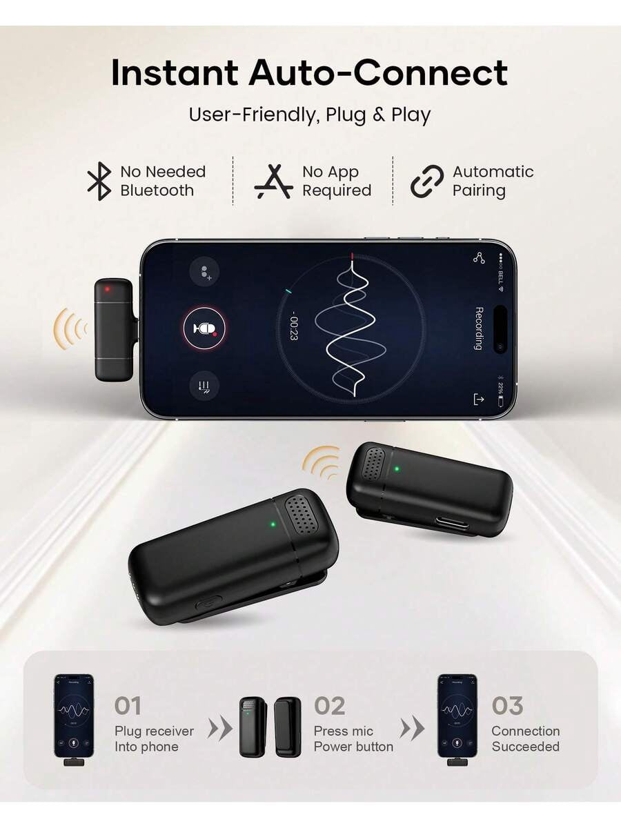 Wireless Lavalier Microphone With Charging Case, 36H Battery Life, Noise Cancellation, 135ft Range, Plug-And-Play Clip-On Mic For IPhone, IPad, Android,  Vlog, Live Streaming