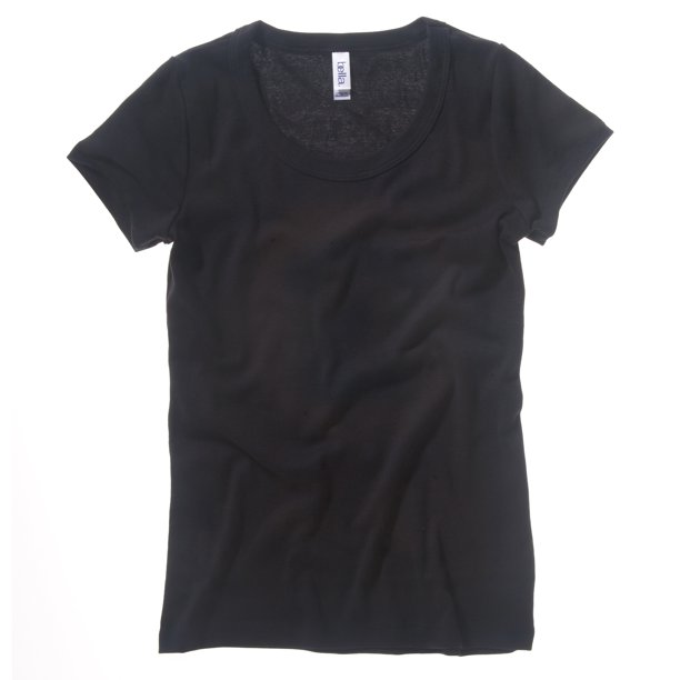 B&C Camiseta de manga corta con cuello redondo en canalé fino para chica/mujer (Negro)