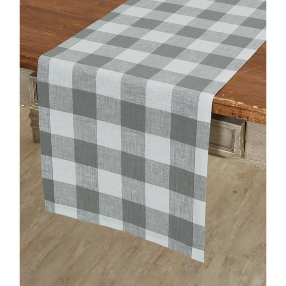 Linen Checkered Table Runner 108 Inches Long - 100% Pure Linen Grey and White Buffalo Check Table Runner 14 x 108 Inch Ideal for Dining