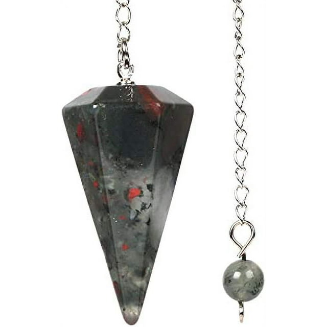 Angelstones Natural African Bloodstone Gemstone Rock Crystal Hexagonal Pointed Reiki Chakra Pendant Pendulum