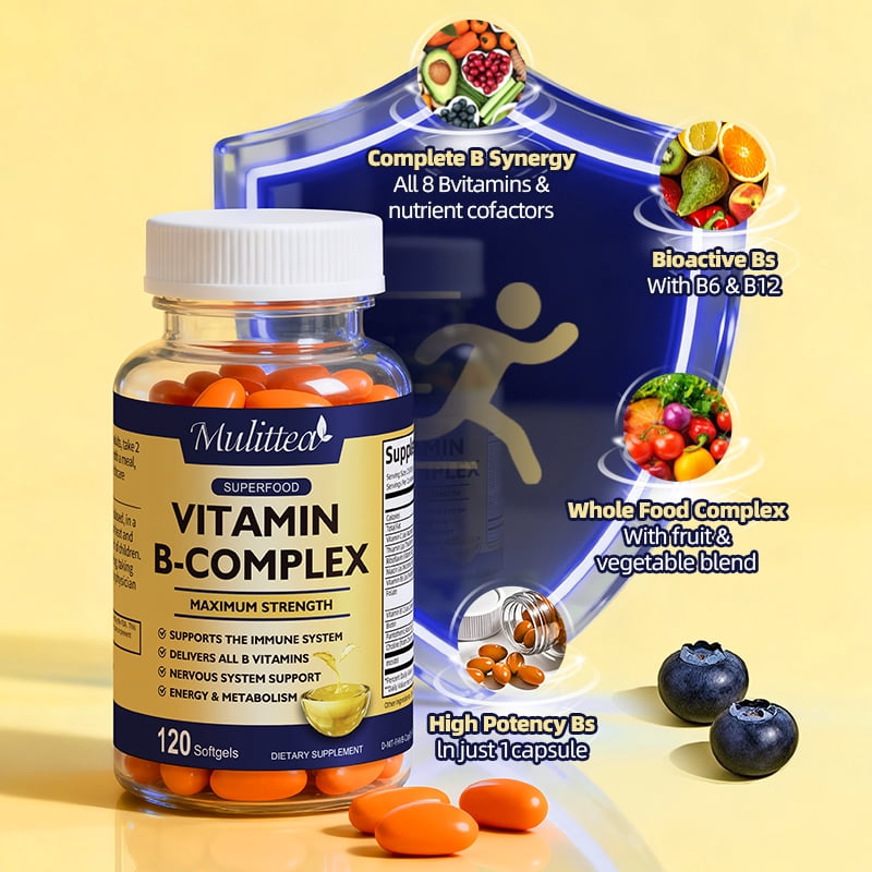 Vitamin B Complex Capsule with Vitamin C & Folic Acid, B Complex Vitamins for Women and Men,120 CT(2 Pack)