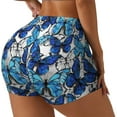 thumbnail image 2 of Kdxio Blue and White Butterflies Print Workout Shorts for Women Seamless Soft Smooth Gym Yoga Scrunch Active Shorts, 2 of 9