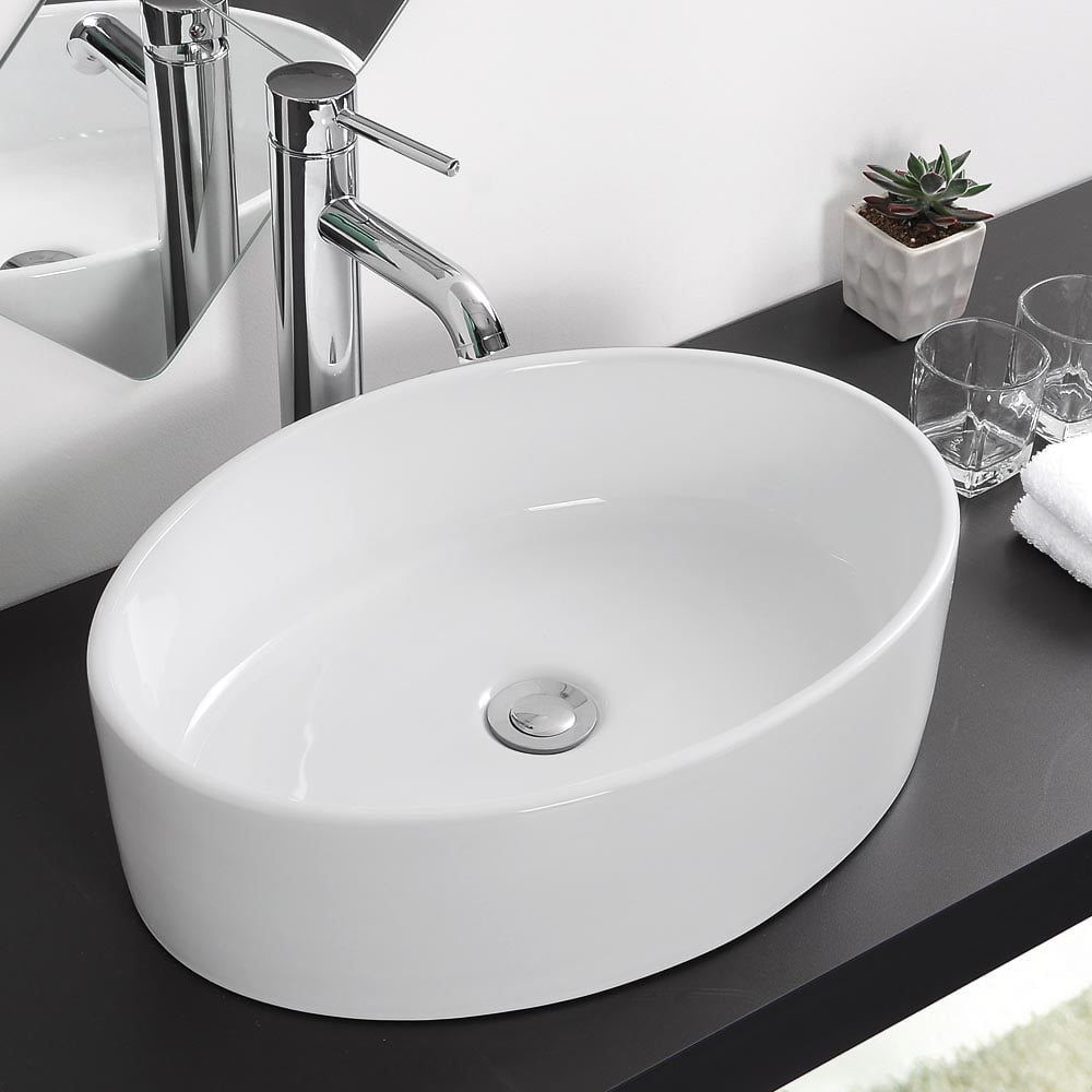 Aquaterior 19"x14"x5" Oval Porcelain Bathroom Sink Bowl Ceramic Basin w/ Chrome Drain White