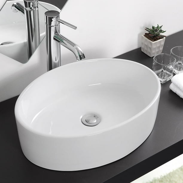 Aquaterior 19"x14"x5" Oval Porcelain Bathroom Sink Bowl Ceramic Basin w