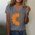 thumbnail image 2 of Women's Sunflower T-Shirt - Plus Size Summer Top - Short Sleeve Graphic Tee - V-Neck Casual Wear | Baberdicy | Women's Sunshade Summer T Shirt Plus Size Loose Top Top Girls Short (Grey | XXL), 2 of 4