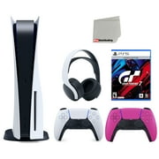 Sony Playstation 5 Disc (PS5 Disc) with Extra Pink Controller, Gran Turismo 7 Launch Edition and White PULSE 3D Headset Bundle with Cleaning Cloth