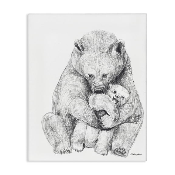 Stupell Industries Rustic Lodge Bear Family Animal Neutral Grey Drawing Canvas Art, 16 x 20, by Lil' Rue