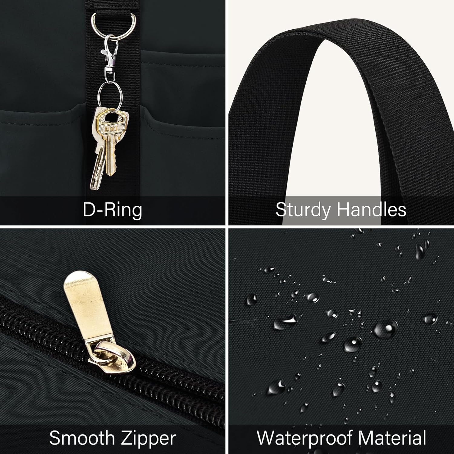 Omlopp Large Tote Bag for Women Waterproof with 12 Pockets Top Zipper Closure Utility Teacher Nurse Bags for Work School-Black-Large