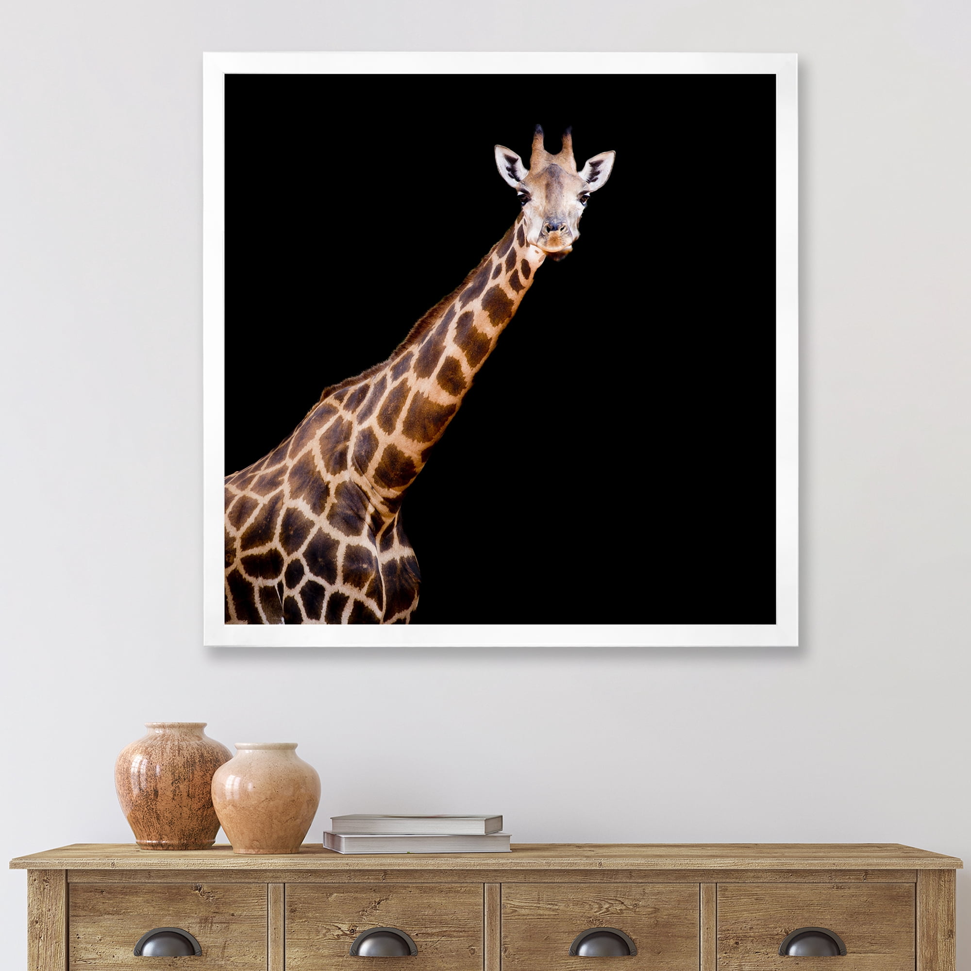 Designart 'Portrait of A Giraffe On Black Background III' Farmhouse Framed Art Print