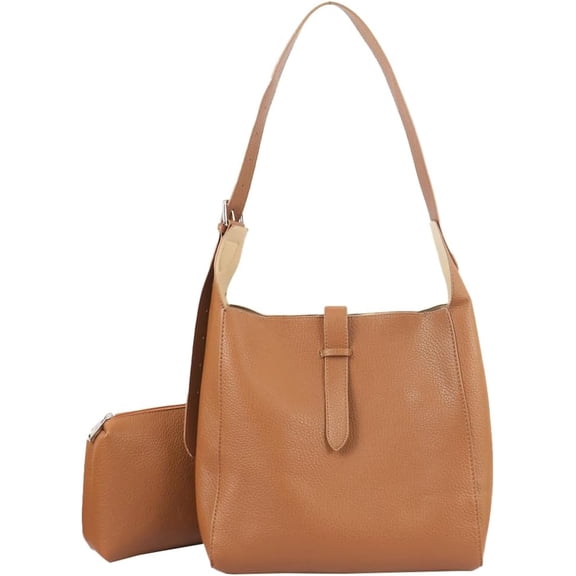 Zhengup Womens Large Bucket Shoulder Tote Bag Soft Vegan Leather Working Crossbody Purse Casual Handbag Satchel 2pcs