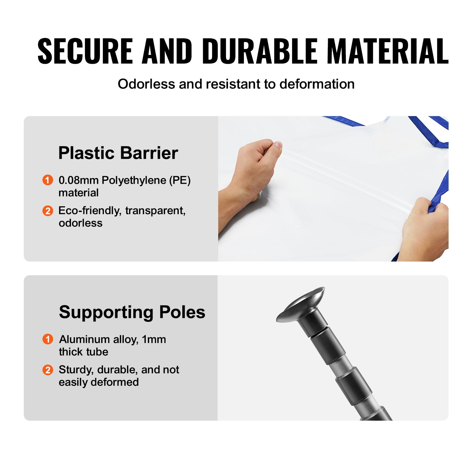 SKYSHALO 12 ft Dust Barrier with Telescoping Poles and Magnetic Zipper Plastic Film, 15.9 lbs