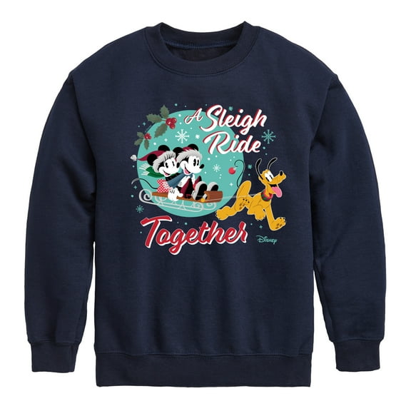 Disney - Mickey, Minnie, & Pluto Sleigh Ride Together Christmas - Toddler & Youth Crewneck Fleece Sweatshirt