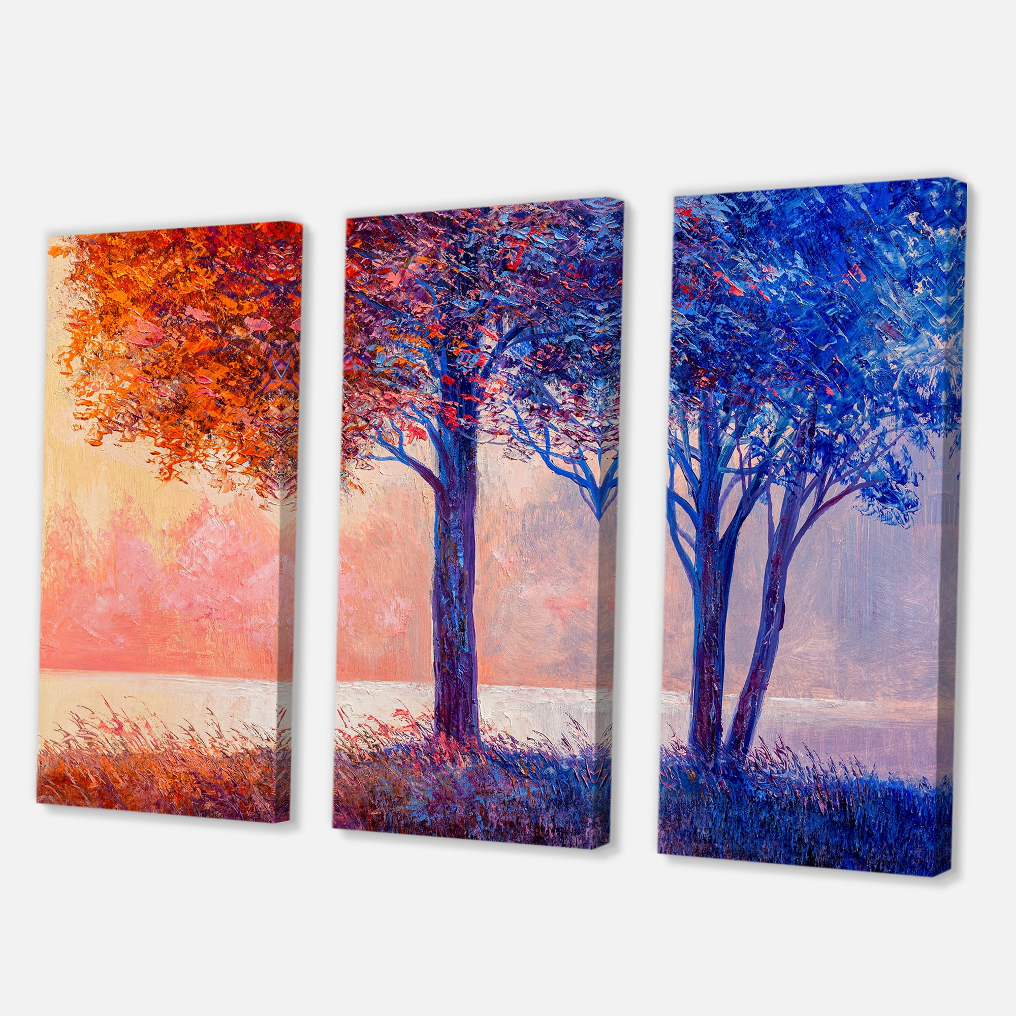Designart ' Colorful Autumn Forest Trees Along Beautiful River ' Lake House Canvas Wall Art Print