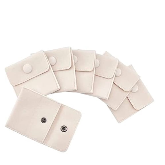 6 Pcs Velvet Jewelry Pouches with Snap Button, Off-White Velvet Jewelry Storage Bags Luxury Gift Bag