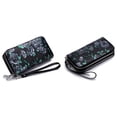 thumbnail image 2 of Women Genuine Leather Wallet with Wrist Strap, Double Zipped Embossed Flower Floral Hand Painted Wrislet Clutch Purse, RFID Blocking, 2 of 7
