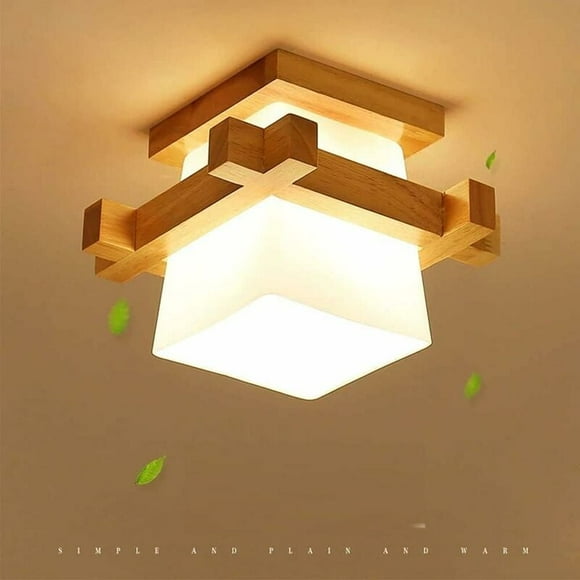 Modern Ceiling Light, High Quality Materials Wooden Frame With Glass Lampshade For Dining Room, Foyers (Flush Mount, Minimalist Design)