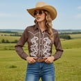 thumbnail image 3 of Cowgirl Cowboy Shirts Women Western Floral Print Button Down Tops Long Sleeve Snap Outfits Spring Fall Brown S, 3 of 5