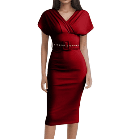 Spaghetti Strap Dresses For Women  Wedding Guest Casual High Waist Cap Sleeve Wrap Dress Drawer Shoes Women Halter Dresses Plus Size Formal Evening Party Dresses (S  Red) ZMTing