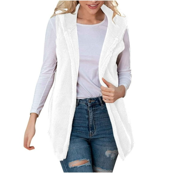 SHTXOZHI Womens Fuzzy Fleece Jacket Vest Sleeveless Open Front Hooded Coat Sherpa Warm Outerwear