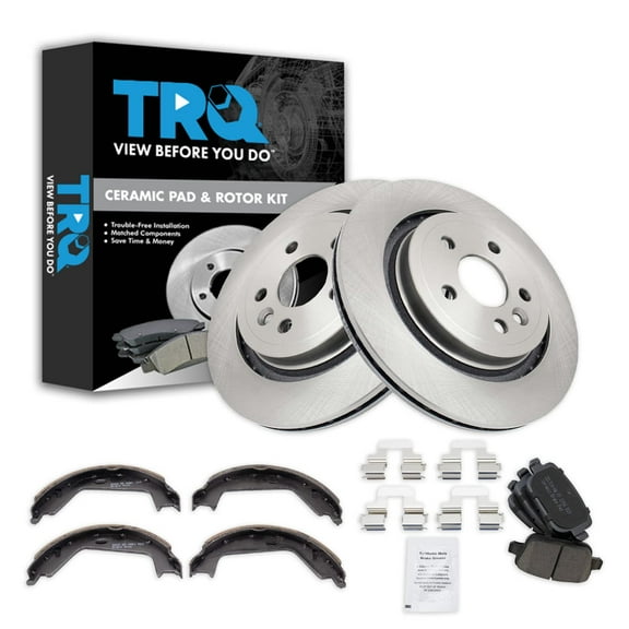 TRQ Rear Brake Pad & Rotor Kit Brake Pads Brake Rotor Parking Brake Shoe Set Ceramic Fits Select 2009 Volvo S80