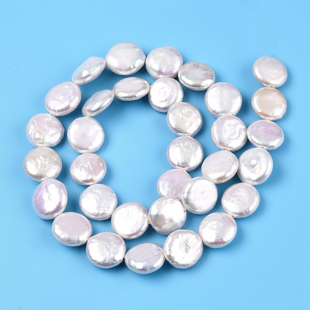 Natural Keshi Pearl Beads Strands Cultured Freshwater Pearl Baroque Pearls Flat Round Creamy White 11~14x11~12x4~7.5mm Hole: 0.7mm about 30~33pcs/strand 14.96~15.35(38~39cm)