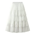 thumbnail image 1 of Falda de tul con encaje y cintura alta de largo medio para mujer - Elástica, plisada, evasé, para fiesta/fiestas, talla única (cintura de 60-100 cm), 1 of 5