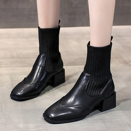

Ankle Boots Fashion Autumn And Winter Women Ankle Boots Thick Heel Low Heel Square Toe Solid Color Sock Boots