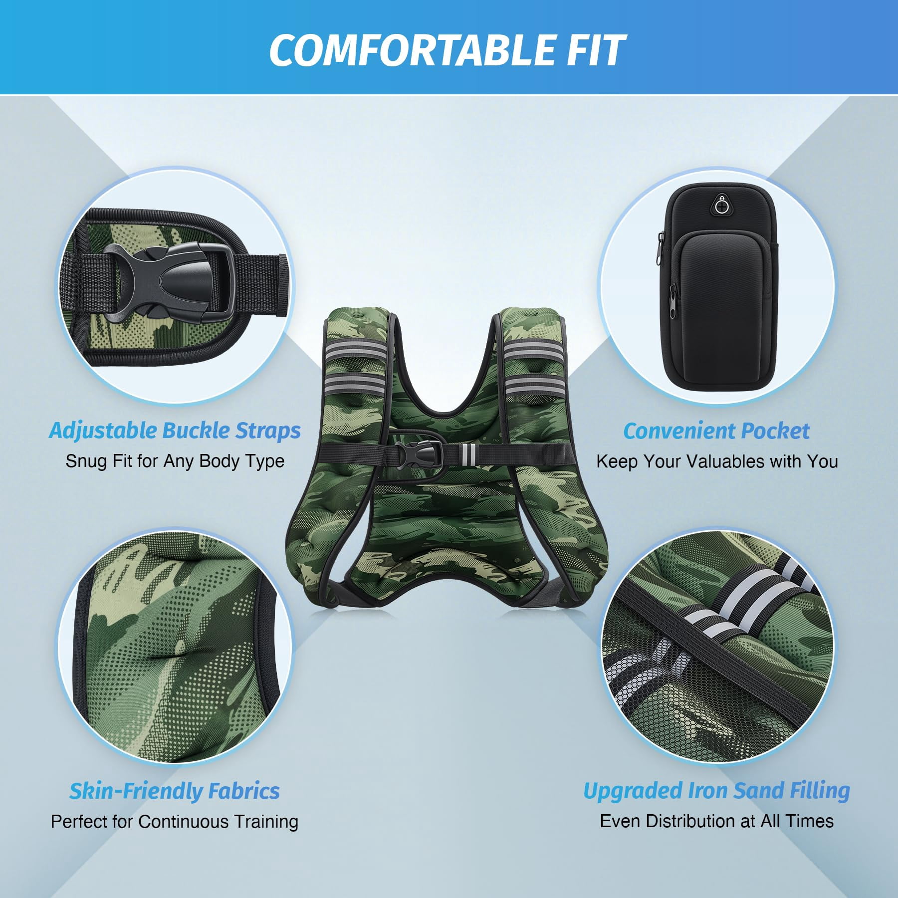 Weighted Vest 6-30lb with Reflective Stripe for Workout Running Fitness Strength Training