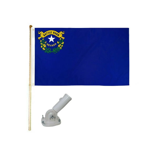 5' Wood Flag Pole Kit W/ Nylon White Bracket 3x5 State Of Nevada Polyester Flag