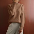 thumbnail image 5 of Women'S Turtle Neck Sweater Fall Winter Long Sleeve Chunky Knitted Trendy Pullover Tops Dark Brown L, 5 of 9